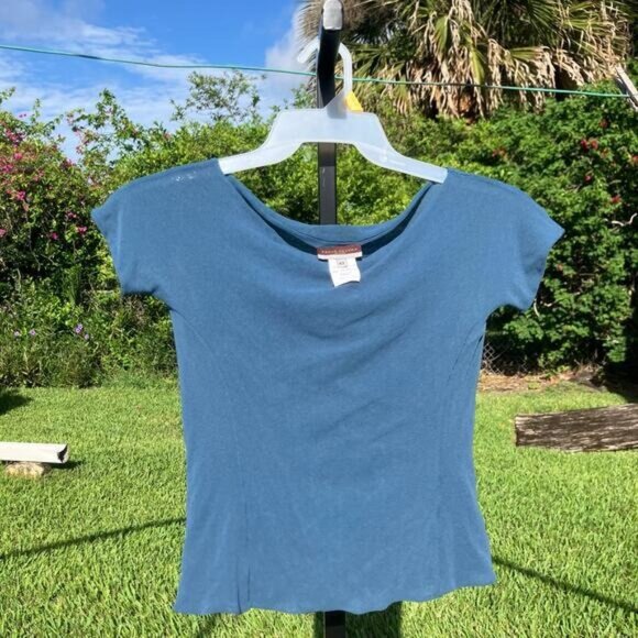 Paolo Pecora Milano Blue Mesh Short Sleeve Blouse Size IT 42 / US 6 - Picture 1 of 6